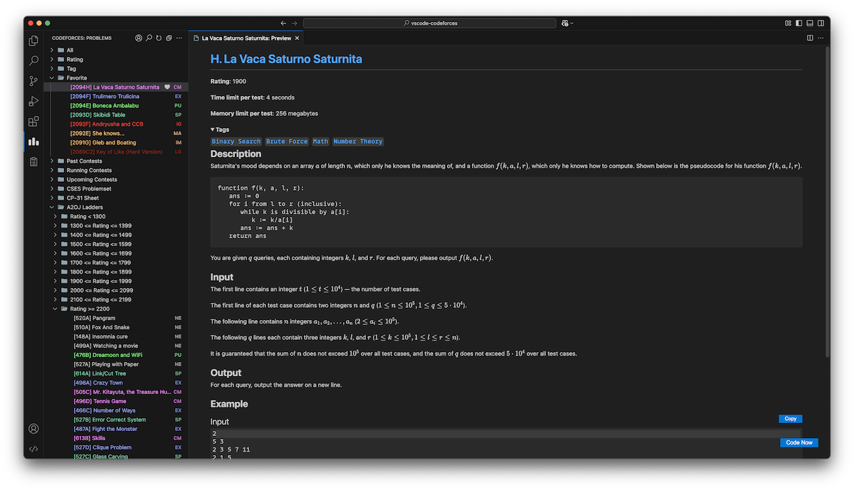 Codeforces Vscode Extension